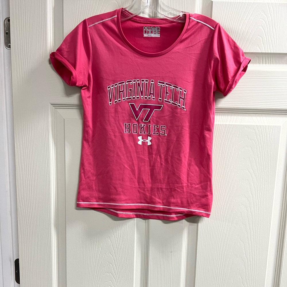 Under Armour Girls Heatgear Loose Fit Pink Virginia Tech Top - Size Medium - EUC